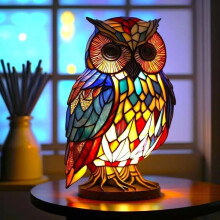 (Owl) Creative Dolphin Panda Lion Leopard Dog Animal Resin Led Ornament Light Night