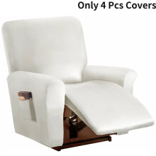 (White) Chair Recliner Slip Covers Pu Leather Waterproof Stretch Cover Washable Recliner