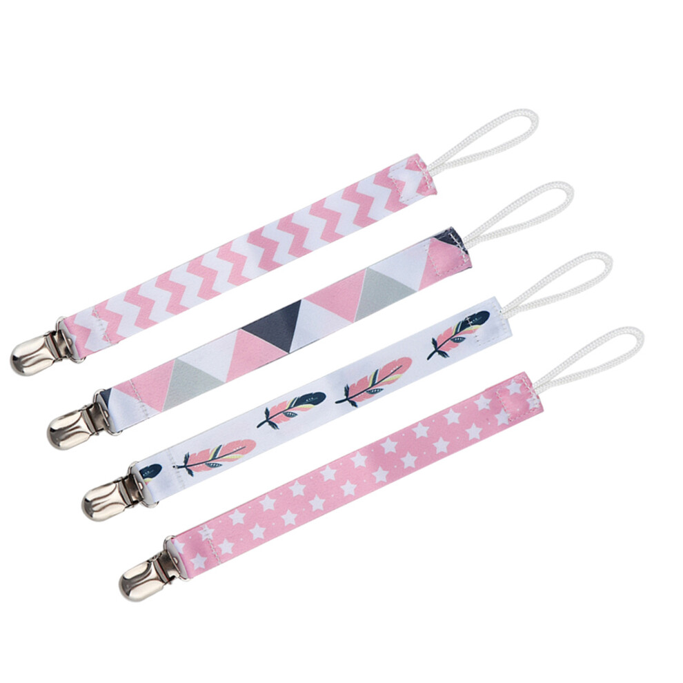 Infant Pacifier Clip Set: 4pcs Baby Soother Chain with Cotton Straps