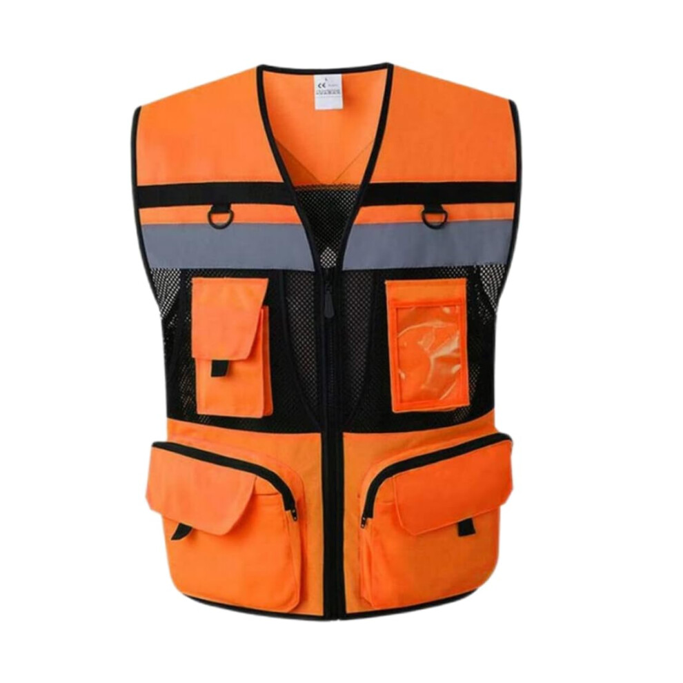 Reflective Safety Vest Mesh High Visibility Fluorescent Red L With Multiple Pockets For Work Contractors 6482260648842