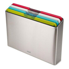 Joseph Joseph Folio Icon Steel 4-Piece Colour Coded Chopping Board Set, Slimline Case for Organised Kitchen Storage, Large, Stainless Steel