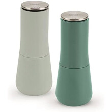 Joseph Joseph Milltop Non-Spill Salt and Pepper Mill Set Refillable with Ceramic Grinding, Sage Green, 8