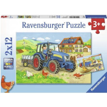 Children's puzzles 2x12 pieces Construction site and Ravensburger Farm - Jigsaw Puzzle