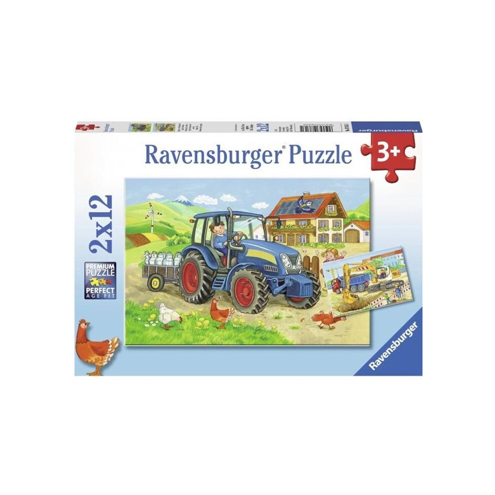 Ravensburger Children's Puzzles 2X12 Pieces Construction Site And Farm - Jigsaw Puzzle