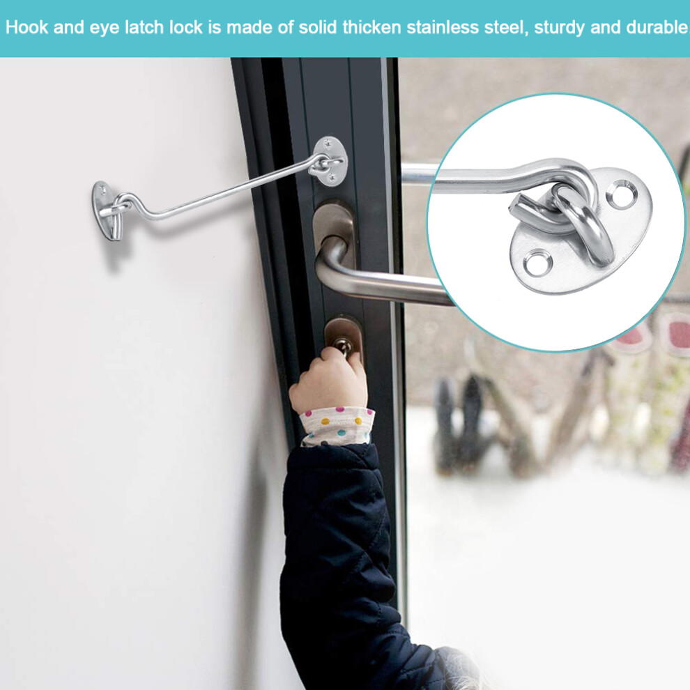 3Pcs Stainless Steel 10In Cabin Privacy Hook Eye Latch Lock For Windows 9321341381551