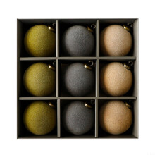 Velvet Christmas Baubles 9 Pieces 8 cm White Brown Green Grey Plastic Hanging Baubles for Christmas Tree Decoration