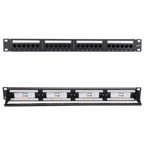 24 Port CAT6 Data Patch Panel, Steel Rack, 48x7.8x4.5cm