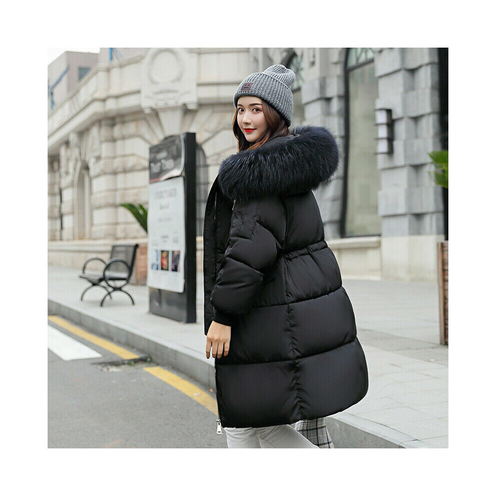 (Black,XL)Manteau à capuche femme long rembourré matelassé hiver femme bouffant veste fourrure taille plus