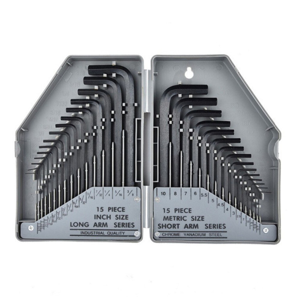 30Pcs Hex Wrench Long Short Arm Carbon Steel Key