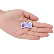 Purple Alloy Dog Cat ID Tag Bone Shape with Rhinestones, Engravable