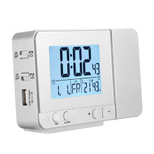 Multifunction Silver LED Alarm Clock: USB Charging & Temp Display