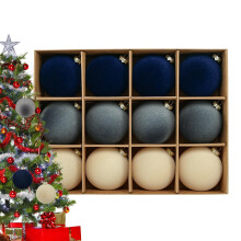 Velvet Ornament Balls 6cm - 12 Piece Set of Blue Velvet Christmas Tree Baubles for Home Decoration and Wedding Garland