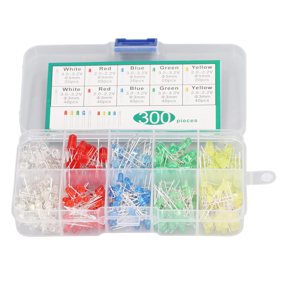 300Pcs Led Emitting Diode 5 Colors 3Mm 5Mm Light