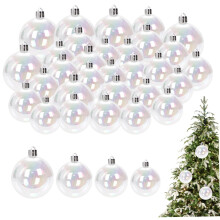 Clear Iridescent Ornaments Baubles Pack of 30, Shatterproof Plastic Christmas Baubles 1.2-2.4 Inches for Holiday Decor
