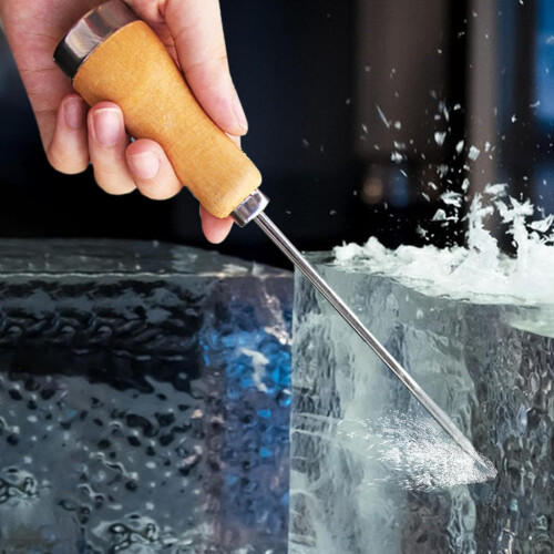 Stainless Steel Ice Axe Picks with Single Fork Wood Handle Ice Chisel for Efficient Ice Breaking and Chipping 1