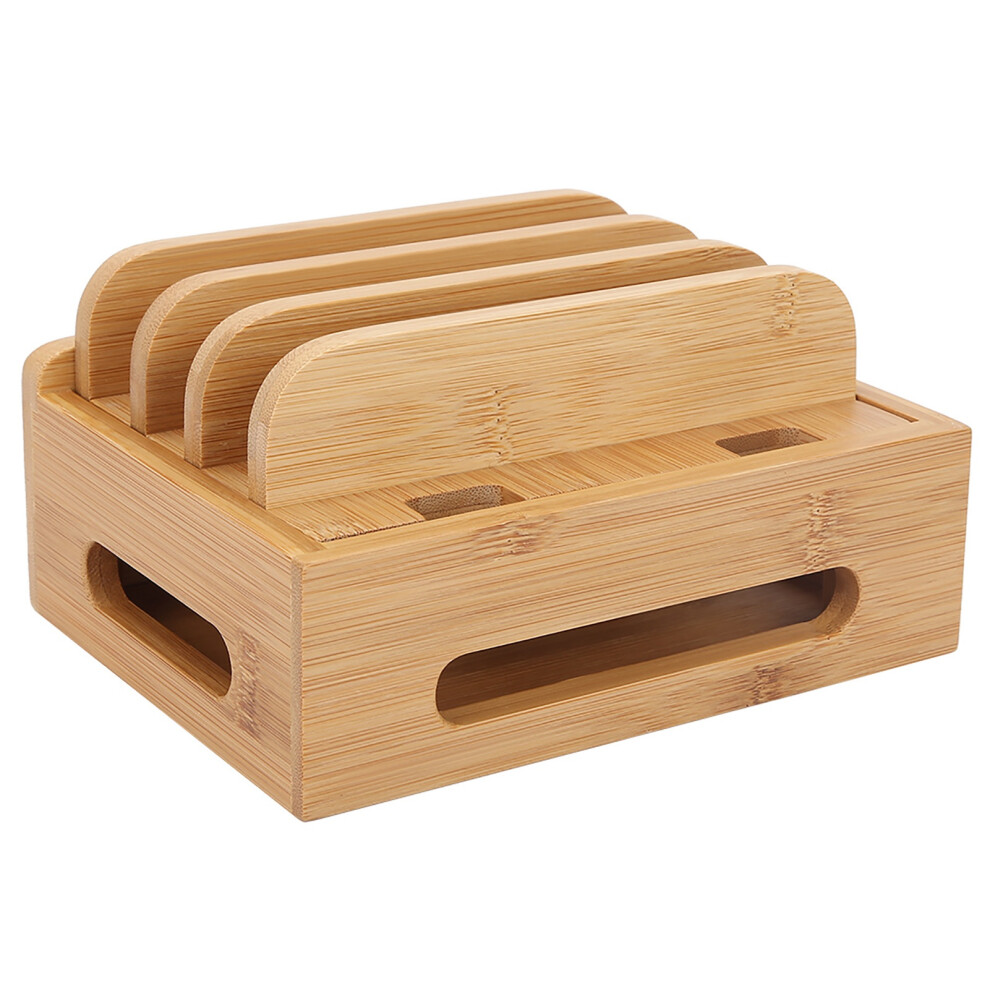 Bamboo Charging Station With 4 Slots For Phones & Tablets Organizer 4241341423585