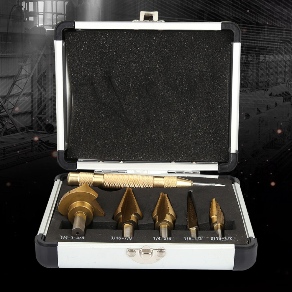Hss Titanium Coated Step Drill Bit Set 6Pcs With Center Cone 4Mm-12Mm Black 9491341426764