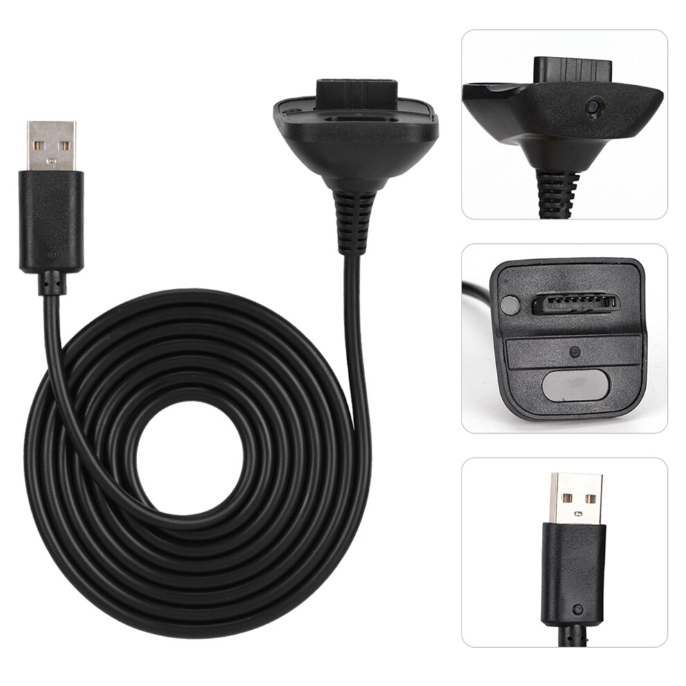 Durable 2 In 1 1.5M Charging Cable For Xbox 360 Wireless Controller Black 4621341435120