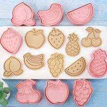 8 Stück 3D Keksausstecher Cartoon Dinosaurier Obst Gemüse Geburtstagskeks Form Backform Handdruck Keksstempel