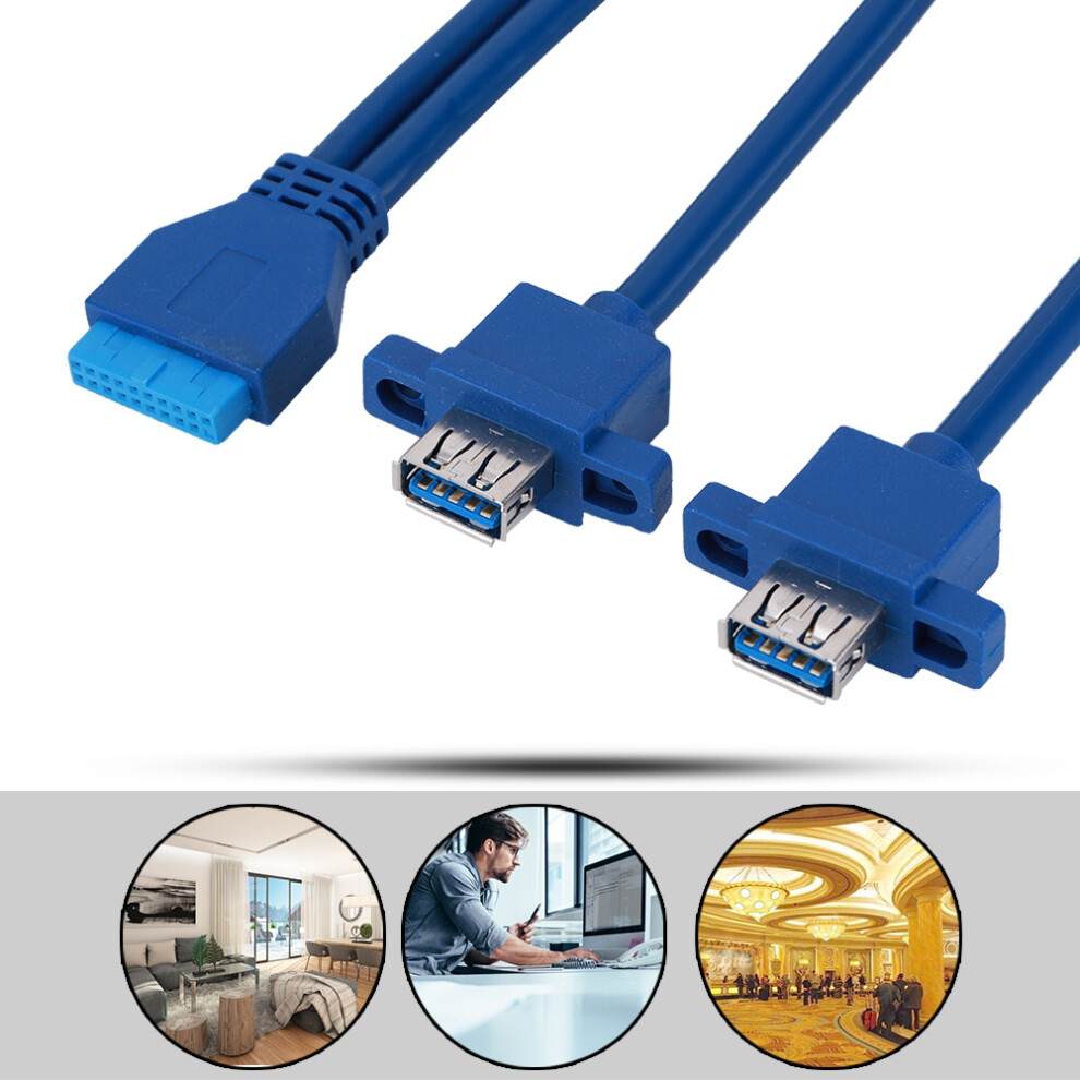 Usb3.0 19Pin To Dual Usb3.0 Motherboard Panel Cable 0.8M Blue 8731341437621