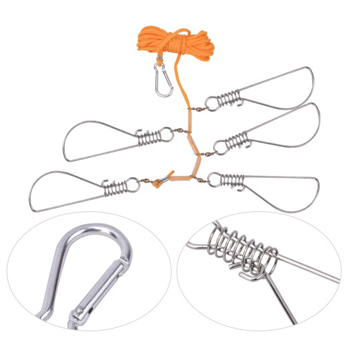 Heavy Duty Stainless Steel Fish Stringer with 5 Lock Snaps Nylon Rope Float 2