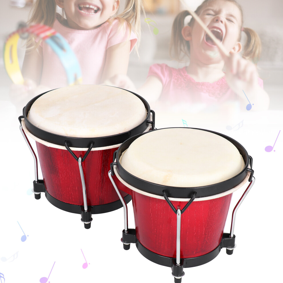 Wooden African Bongo Drums for Kids, Red, Handcrafted Percussion Toy