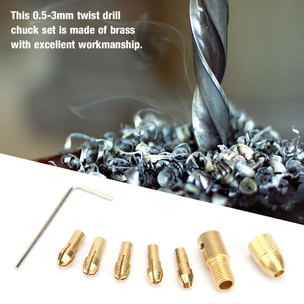 7-Piece 0.5-3Mm Electric Drill Chuck Adapter Set 3.17Mm Micro Twist Collet Tool 8701341458032