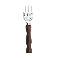 Three-Pronged Ice Knife Stainless Steel Chipper Ice Axe with Wooden Handle for Cocktail Bartending and Home Bar Use