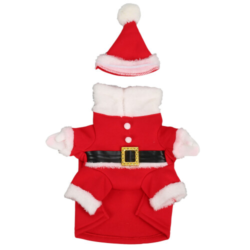 Hund Weihnachtskostüm L rot weiß mit Hut 1