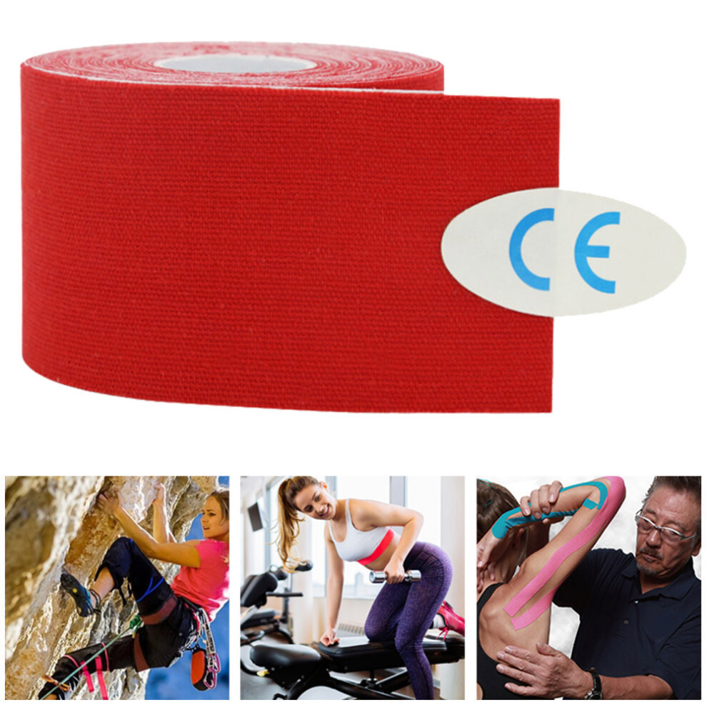 Red 5Cm X 5M Elastic Cotton Muscle Taping Bandage, Waterproof,
