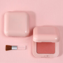 Gesichtspuder Natürlicher feiner Puder Langanhaltend Pinkes Etui Süßer Gesichtsrouge mit Pinsel für Frauen 03 Pink Orange