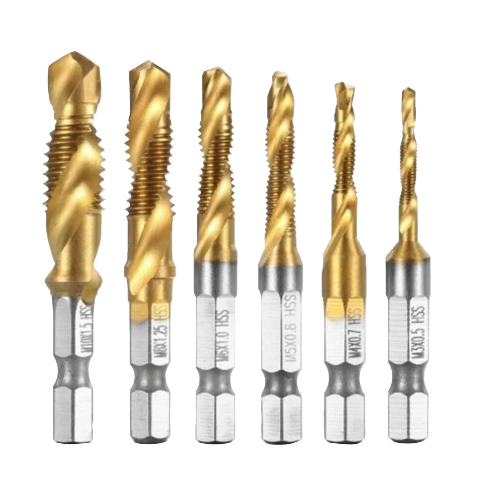 6PCS Hex Shank Tap Drill Bit Set High Speed Steel