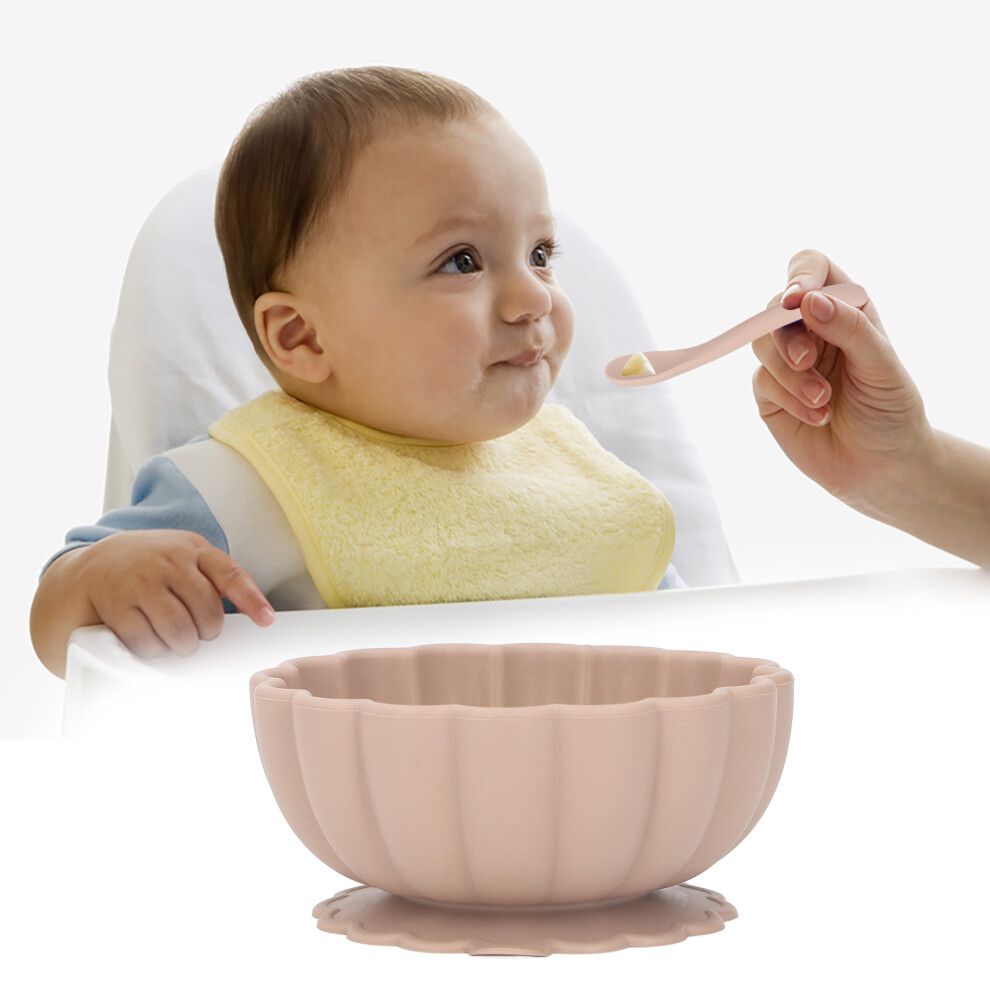 Silicone Baby Bowl & Spoon Set – Khaki, Suction Tableware for Toddler Feeding