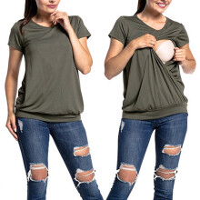 Women's OD Green Maternity Nursing T-Shirt, Short Sleeve, L