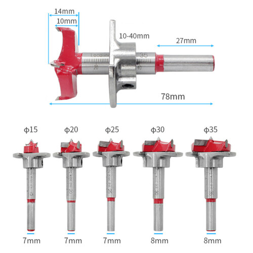 5PCS Adjustable Tungsten Carbide Wood Hinge Hole Drilling Bits 15-35mm 2