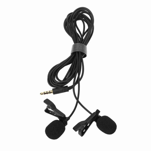 Black Double Head Lavalier Microphone, Omnidirectional, No Driver Needed