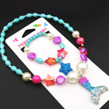 Children's Beaded Necklace Bracelet Set Girls Star Shell Pendant Jewelry Gift