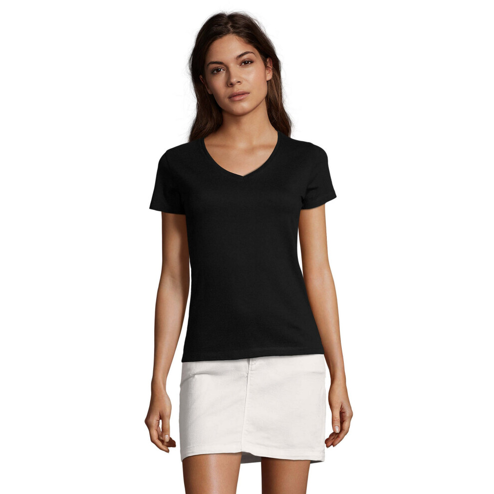 (S, Deep Black) SOLS Womens/Ladies Imperial V Neck T-Shirt