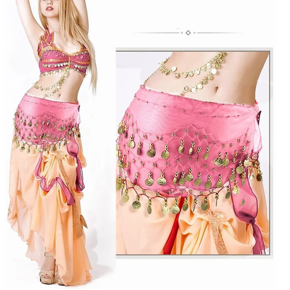 Lightweight Pink Belly Dance Skirt with Shiny Coin Accents - 145cm