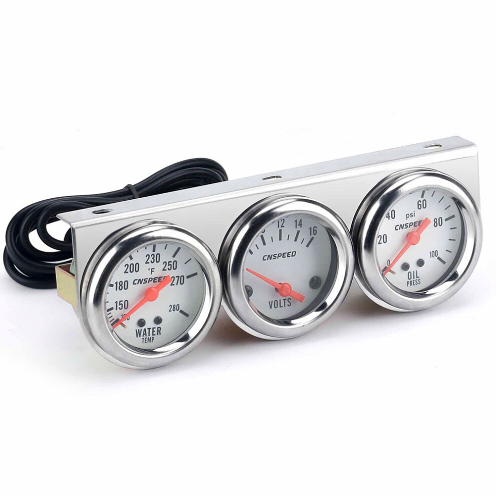 52Mm Universal Chrome Gauge Kit: Volt Temp Oil Pressure For Cars 4671341542533