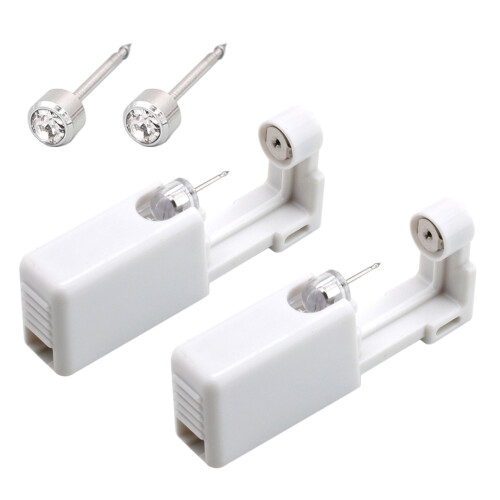 Self Ear Piercing Tool White - Easy Disposable Ear Piercer with Ear Studs Kit 2