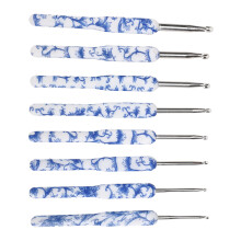 Juego de ganchos de crochet de 8 piezas porcelana azul y blanca hecha a mano para principiantes