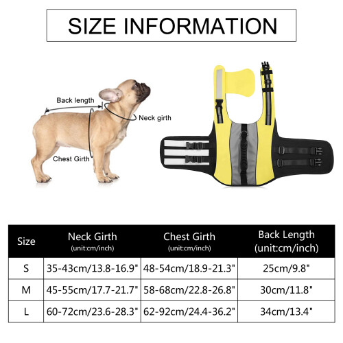 Dog Life Jacket with Handle, Reflective Strips, Adjustable, Foldable, Yellow, S/M/L 1