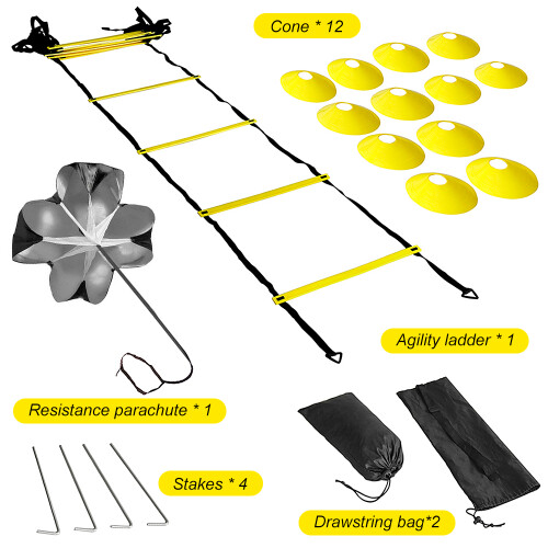 Speed Agility Training Kit with Ladder, 12 Cones & Stakes, 6m 1