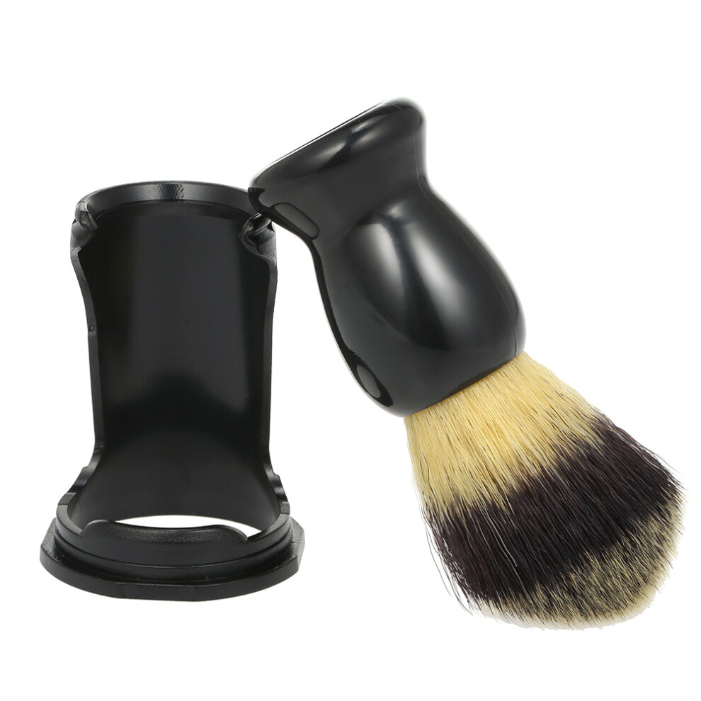 Men's Wet Shaving Brush & Stand Set - Black, Synthetic Fiber