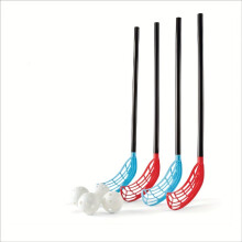 (4sticks 4balls) 1 Set Kids Toy Lacrosse Stick Set, Durable PP Material, Red & Blue Floor Ball Sticks for Indoor and Outdoor Sports, Youth Beginner'S Pack