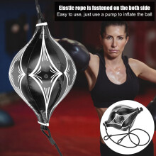 Leather Speed Ball Double End Punching Bag for Boxing MMA Black 41x15cm