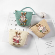 Kinder Sommer Cartoon Hase Stroh-Gepäckmesse Tasche Mini Strandtasche Kinder Kinder Queensby Schultertasche