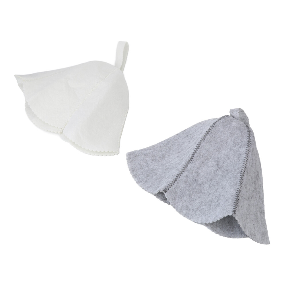 2pcs Sauna Felt Hats Water Absorption Head Protection Shower Bathing Grey & White
