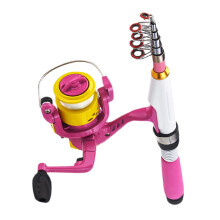 Fishing Rod and Reel Combo - Telescopic Baitcasting Set, Lightweight Carbon Fiber Design for Beginners, Pink Travel Case